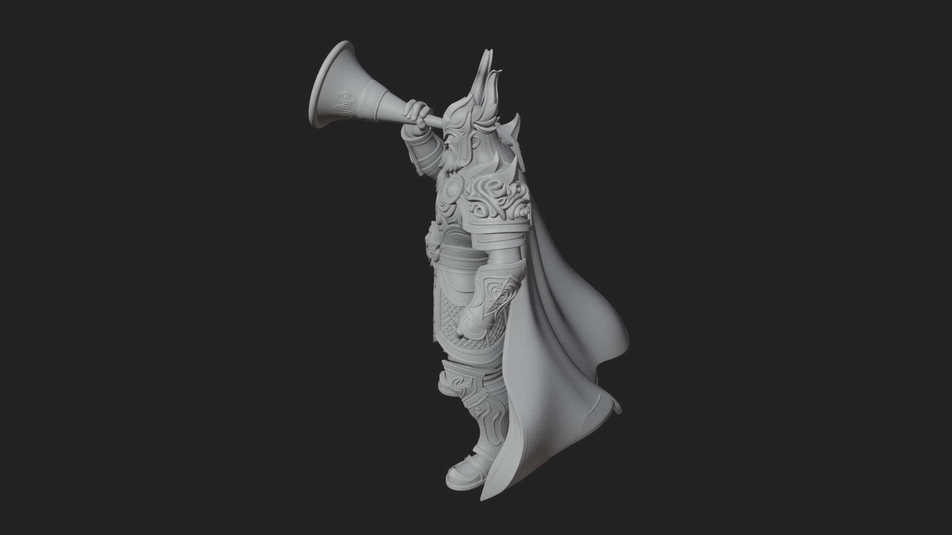 Armored Herald with Horn Statue Design 2 3D Print Model 3D Model