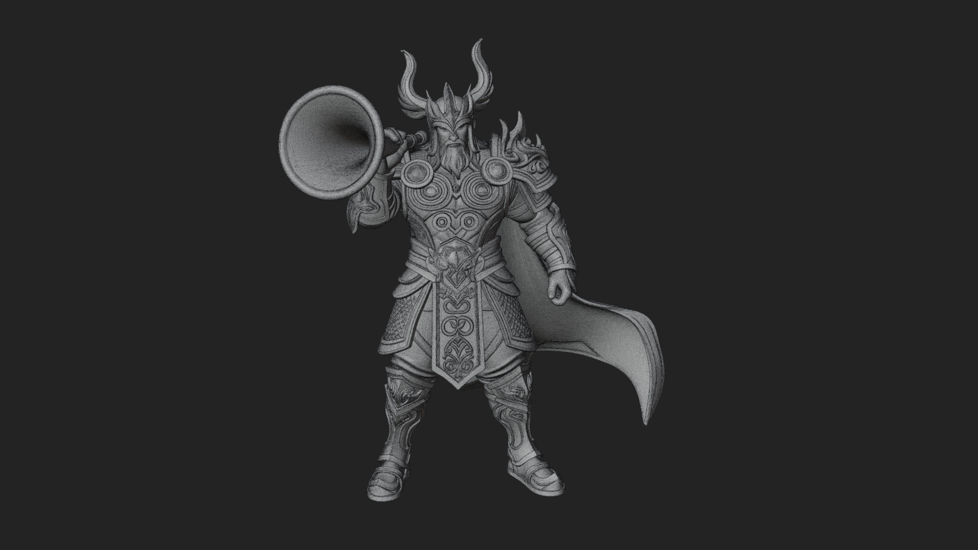 Armored Herald with Horn Statue Design 2 3D Print Model 3D Model