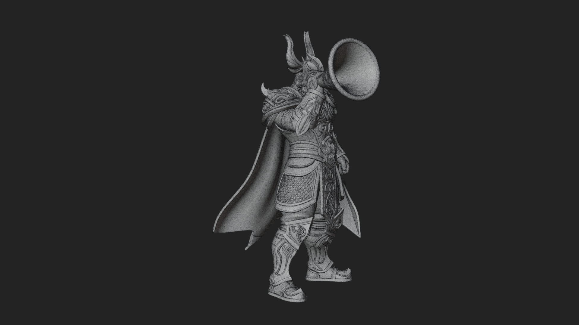 Armored Herald with Horn Statue Design 2 3D Print Model 3D Model