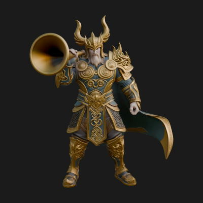 Armored Herald with Horn Statue Design 2 3D Print Model
