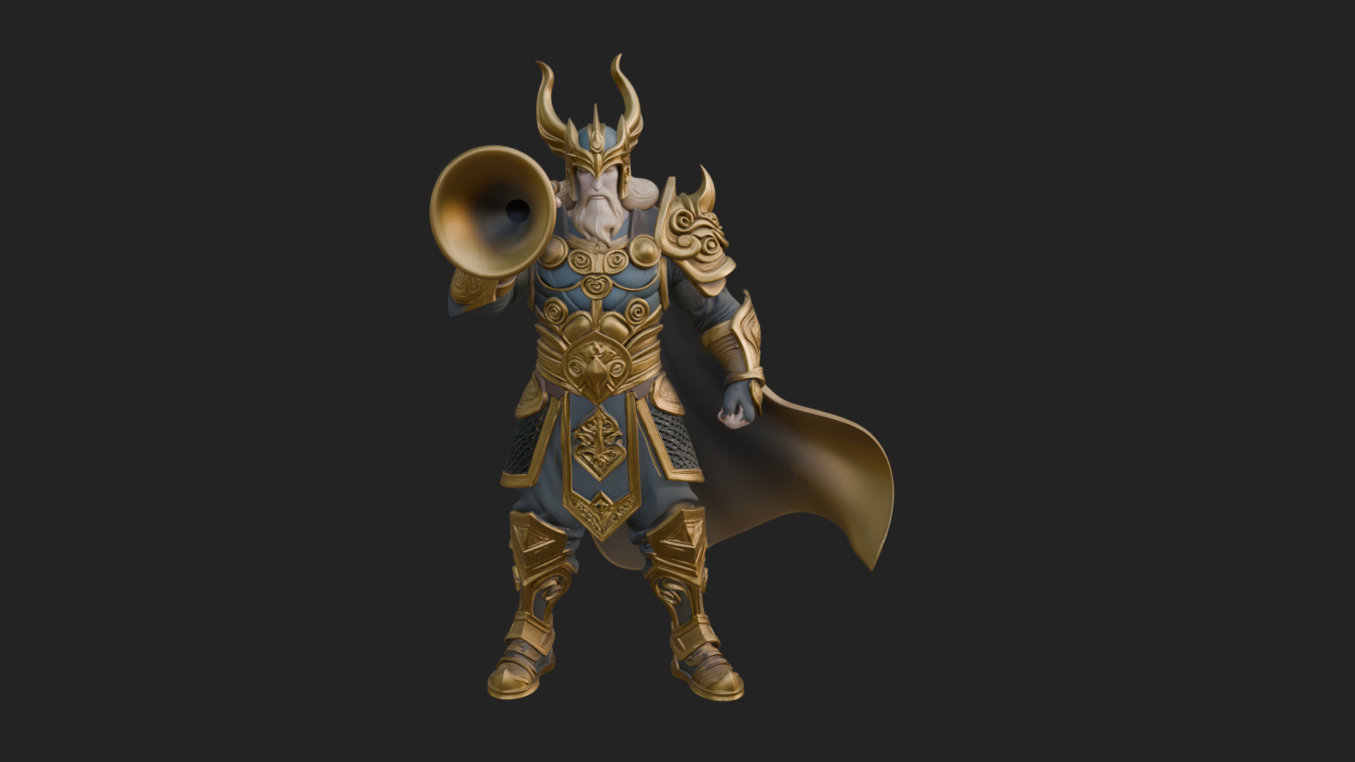 Armored Herald With Horn Statue Design 3 3D Print Model 3D Model