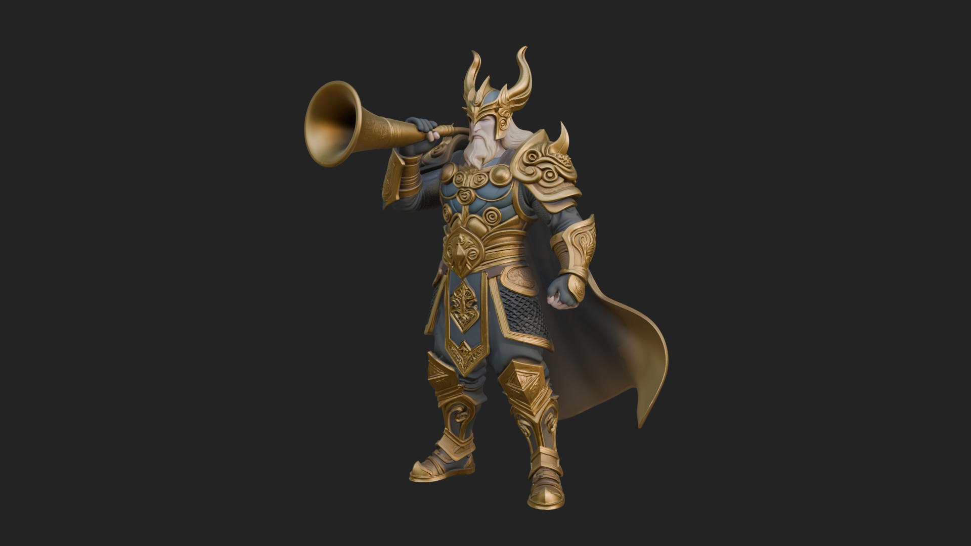 Armored Herald With Horn Statue Design 3 3D Print Model 3D Model