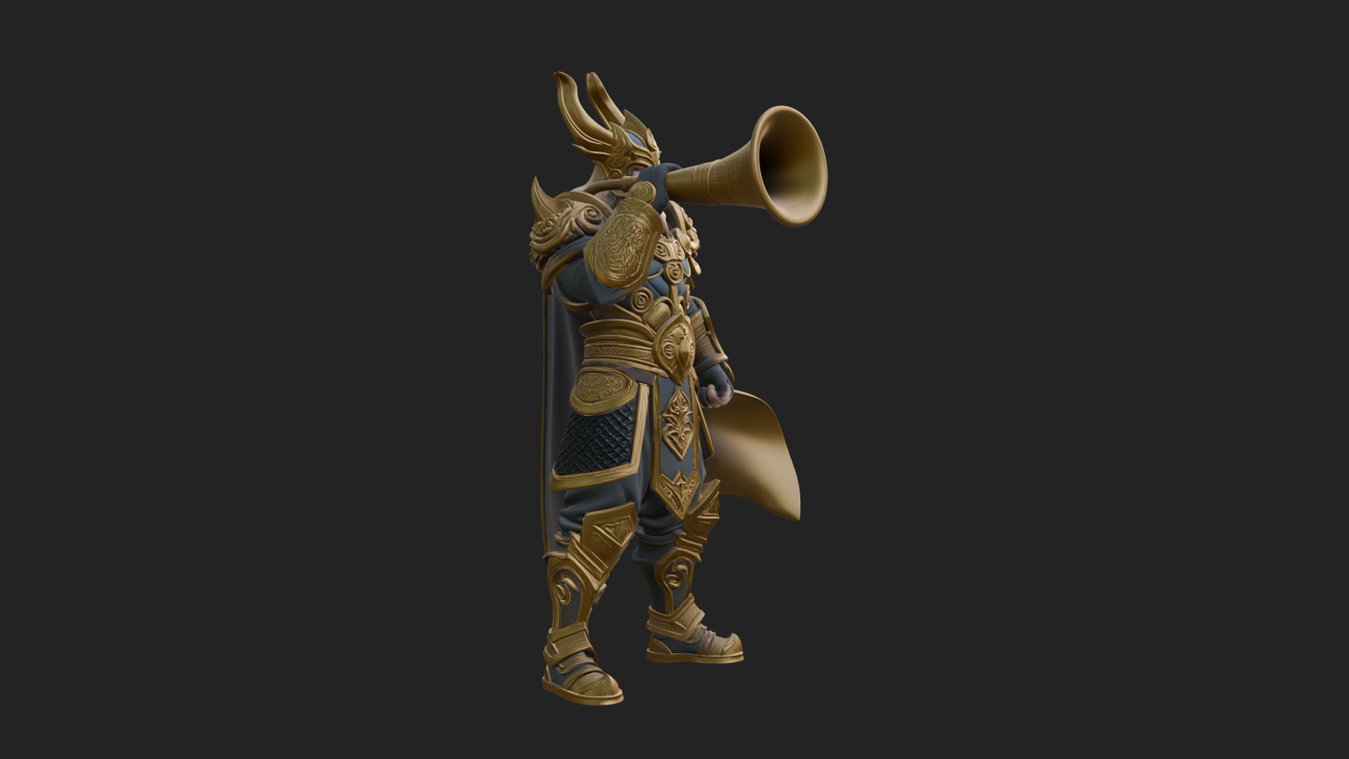 Armored Herald With Horn Statue Design 3 3D Print Model 3D Model