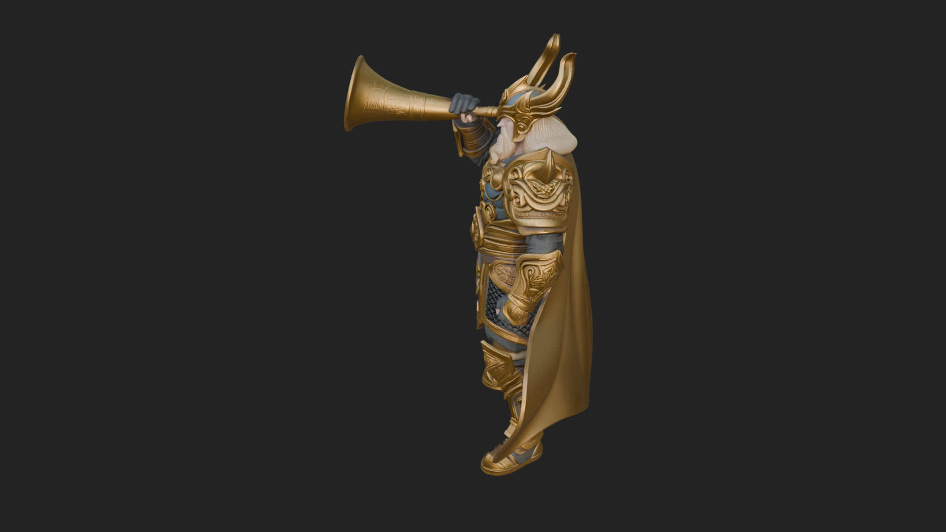 Armored Herald With Horn Statue Design 3 3D Print Model 3D Model