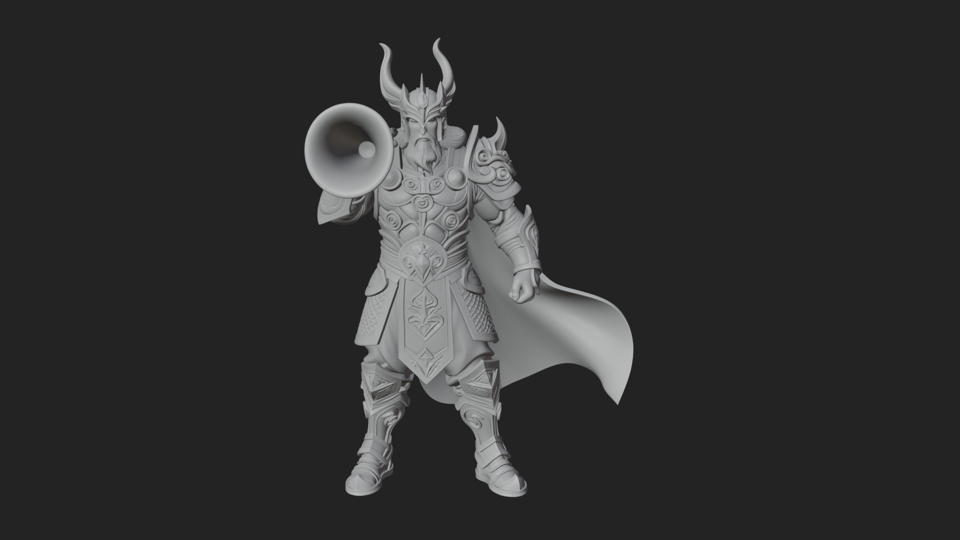 Armored Herald With Horn Statue Design 3 3D Print Model 3D Model