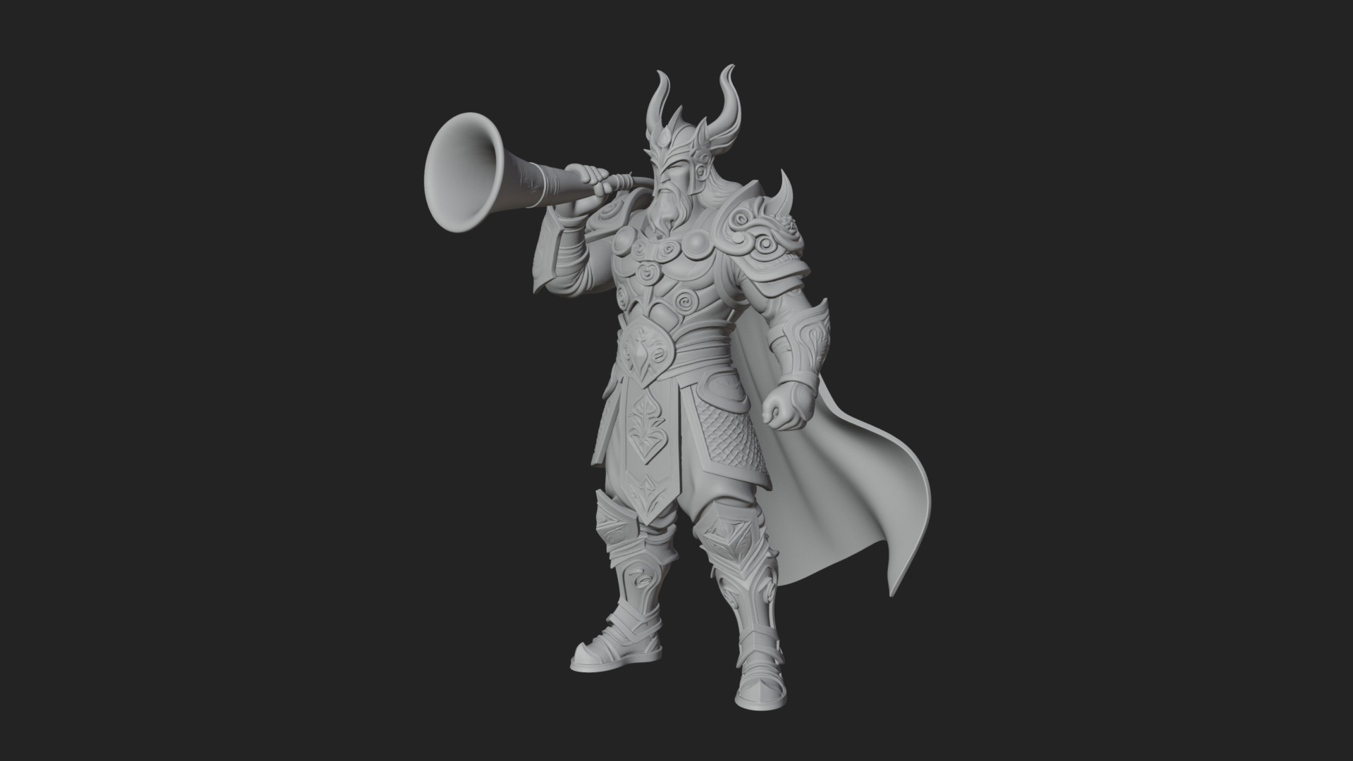 Armored Herald With Horn Statue Design 3 3D Print Model 3D Model