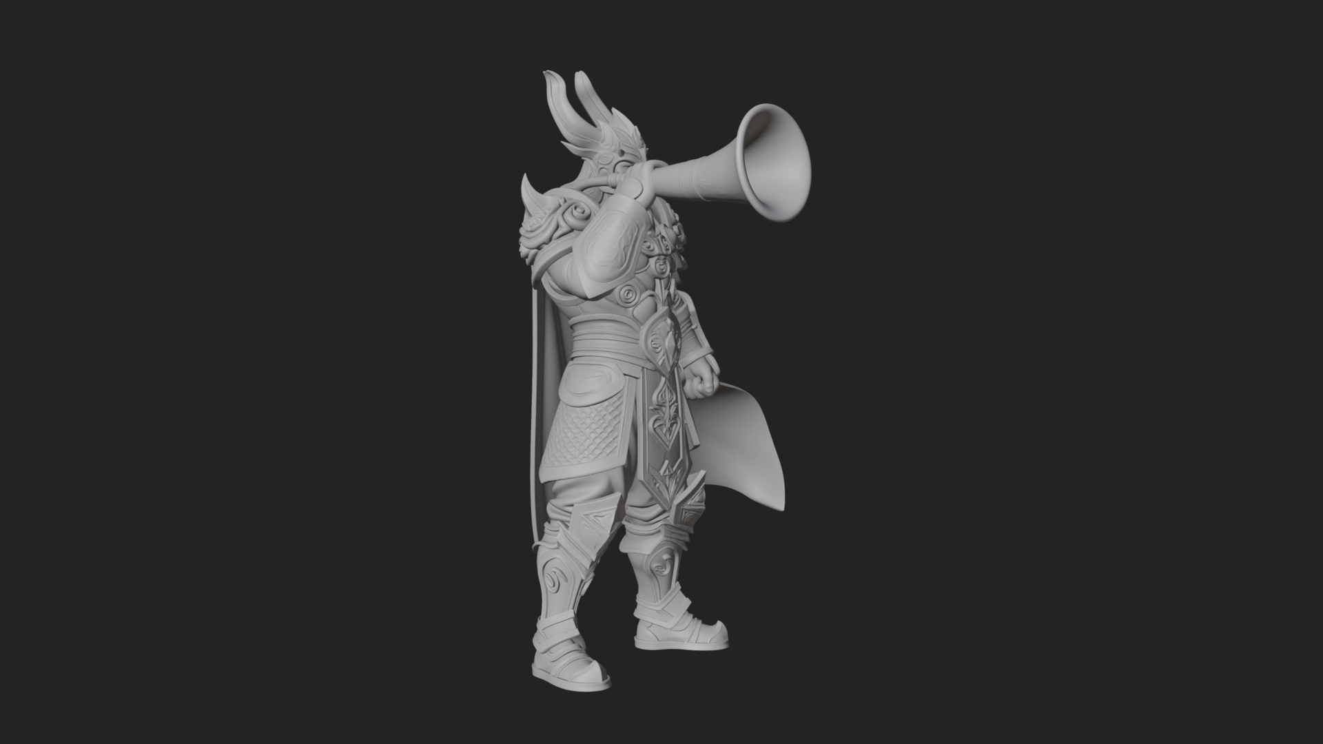 Armored Herald With Horn Statue Design 3 3D Print Model 3D Model