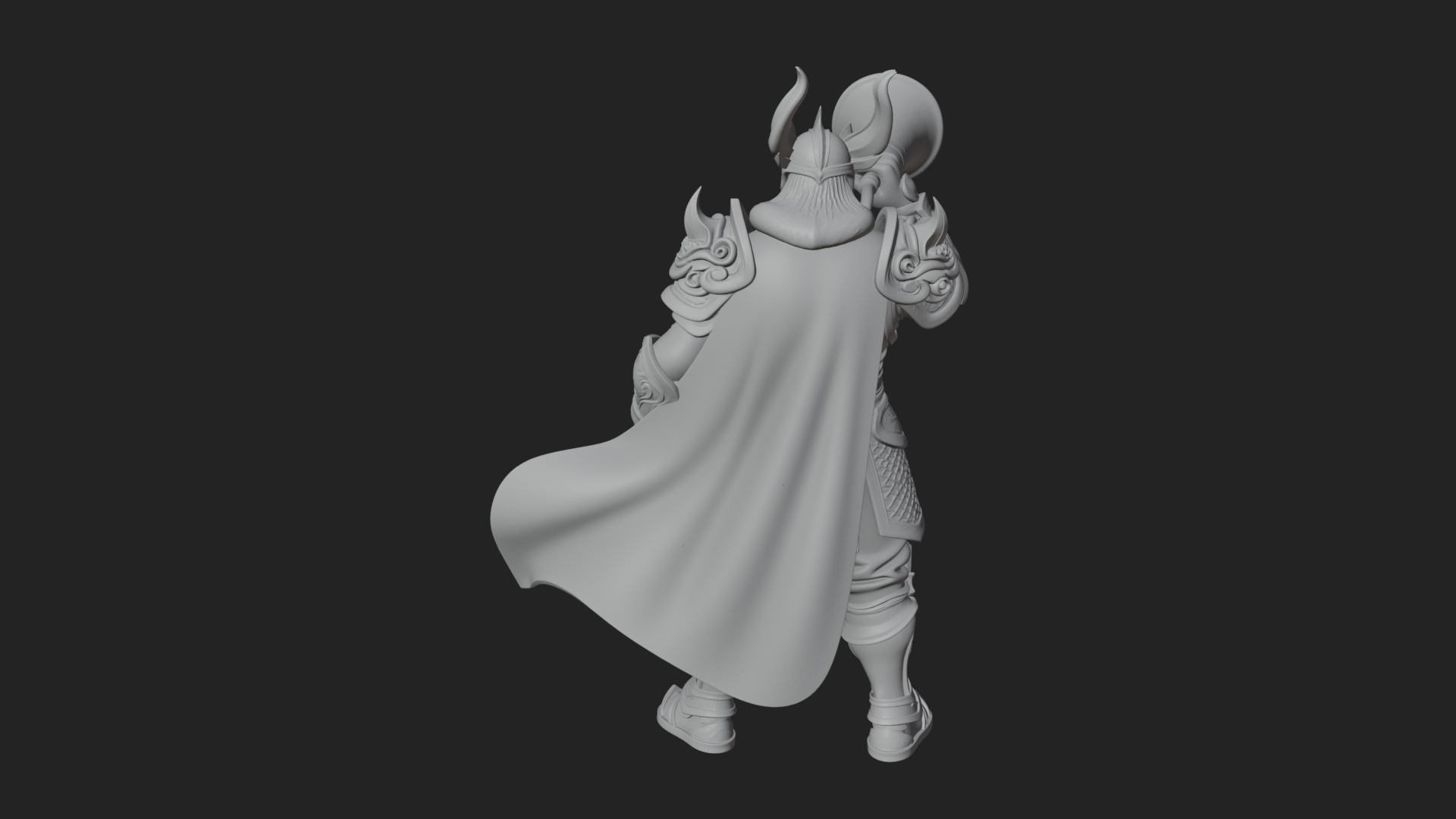 Armored Herald With Horn Statue Design 3 3D Print Model 3D Model