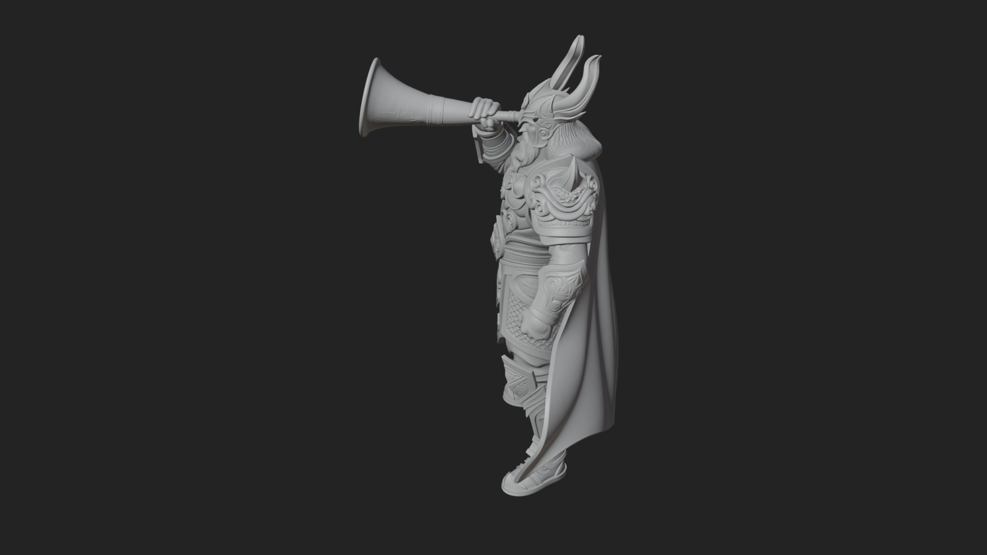 Armored Herald With Horn Statue Design 3 3D Print Model 3D Model