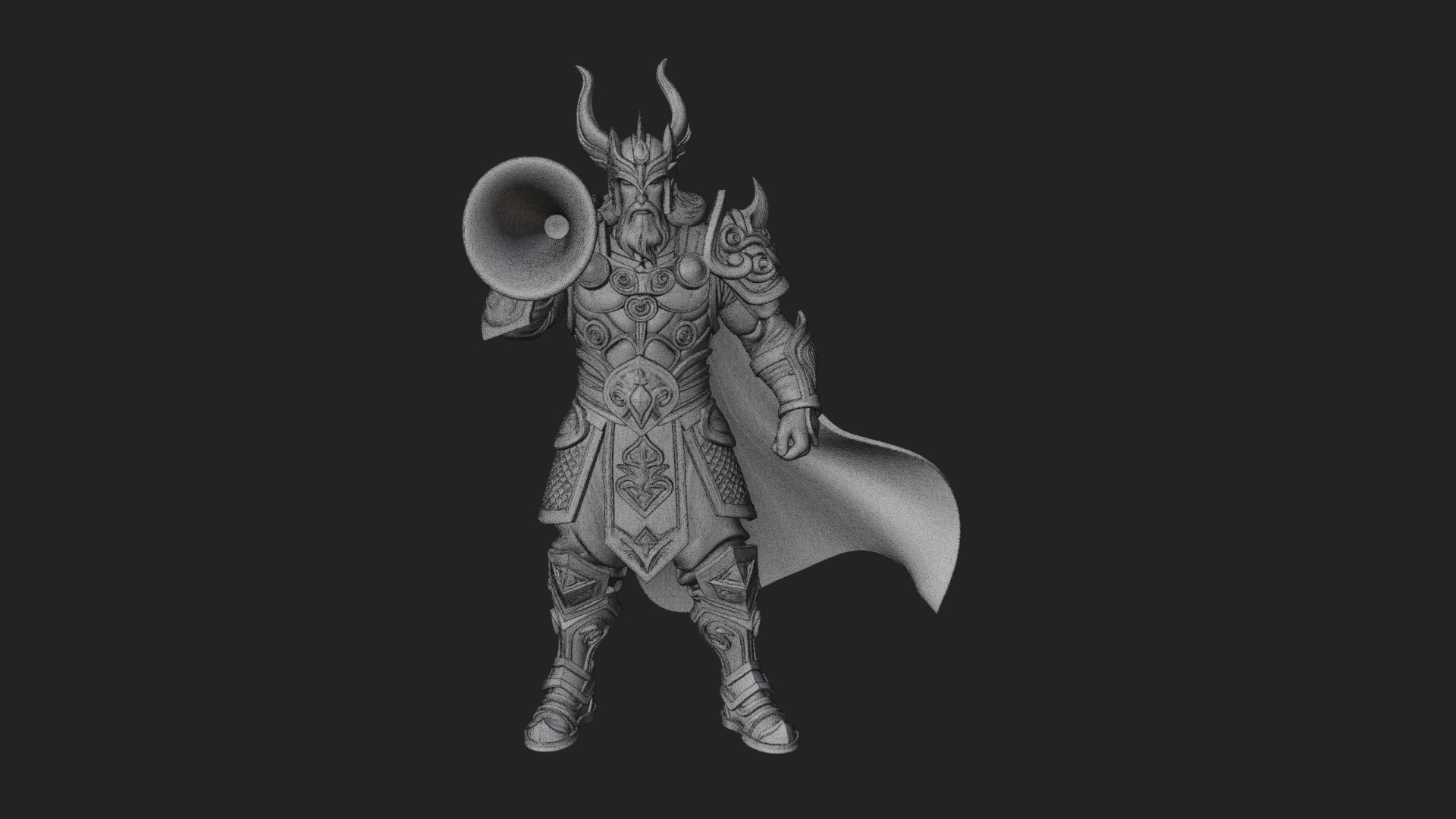 Armored Herald With Horn Statue Design 3 3D Print Model 3D Model