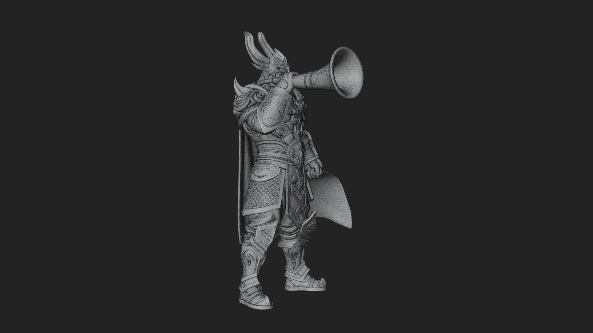 Armored Herald With Horn Statue Design 3 3D Print Model 3D Model