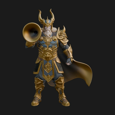 Armored Herald With Horn Statue Design 3 3D Print Model