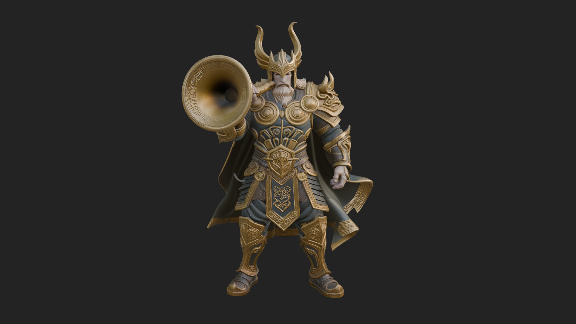 Armored Herald with Horn Statue Design 4 3D Print Model 3D Model