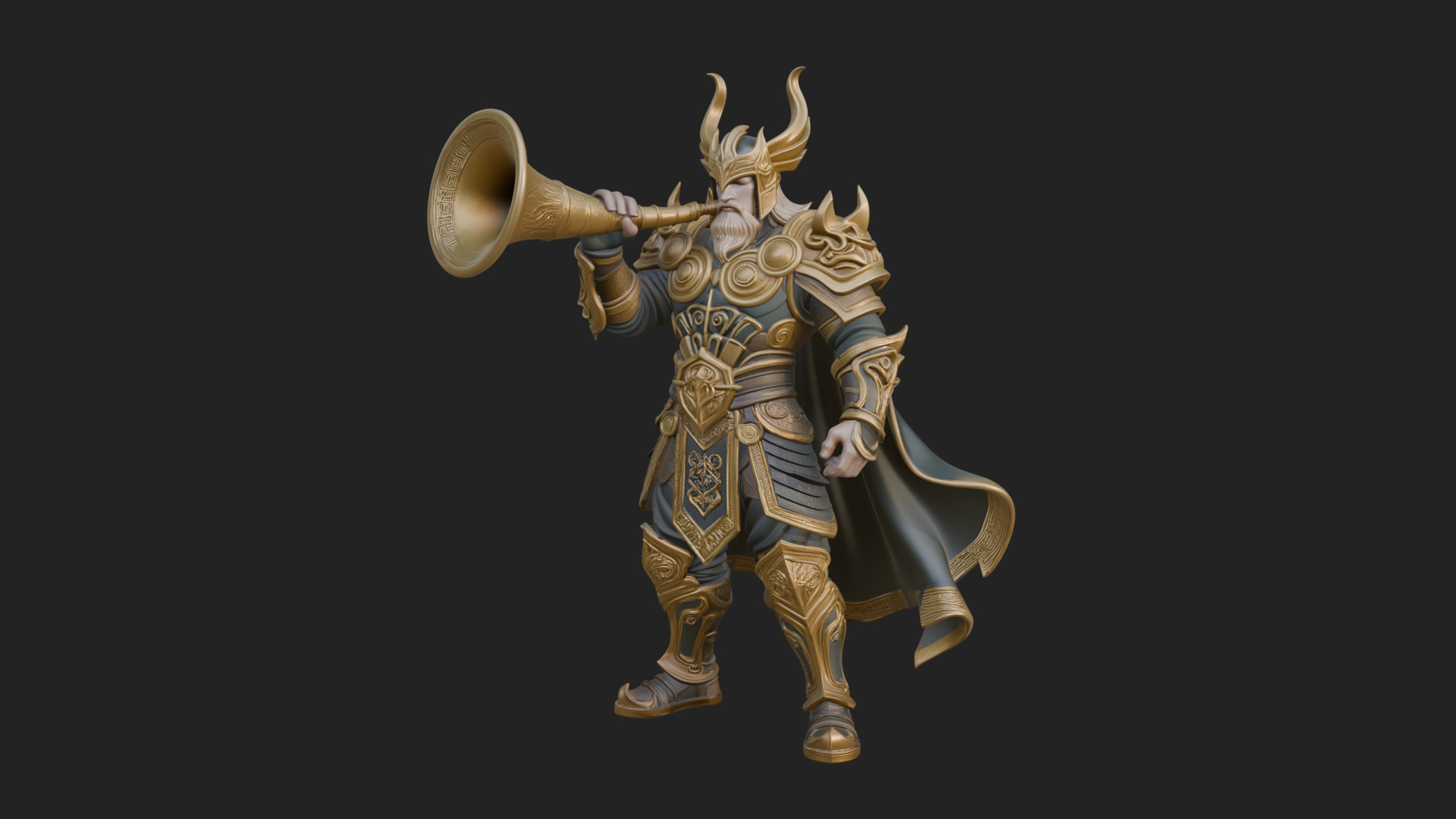 Armored Herald with Horn Statue Design 4 3D Print Model 3D Model