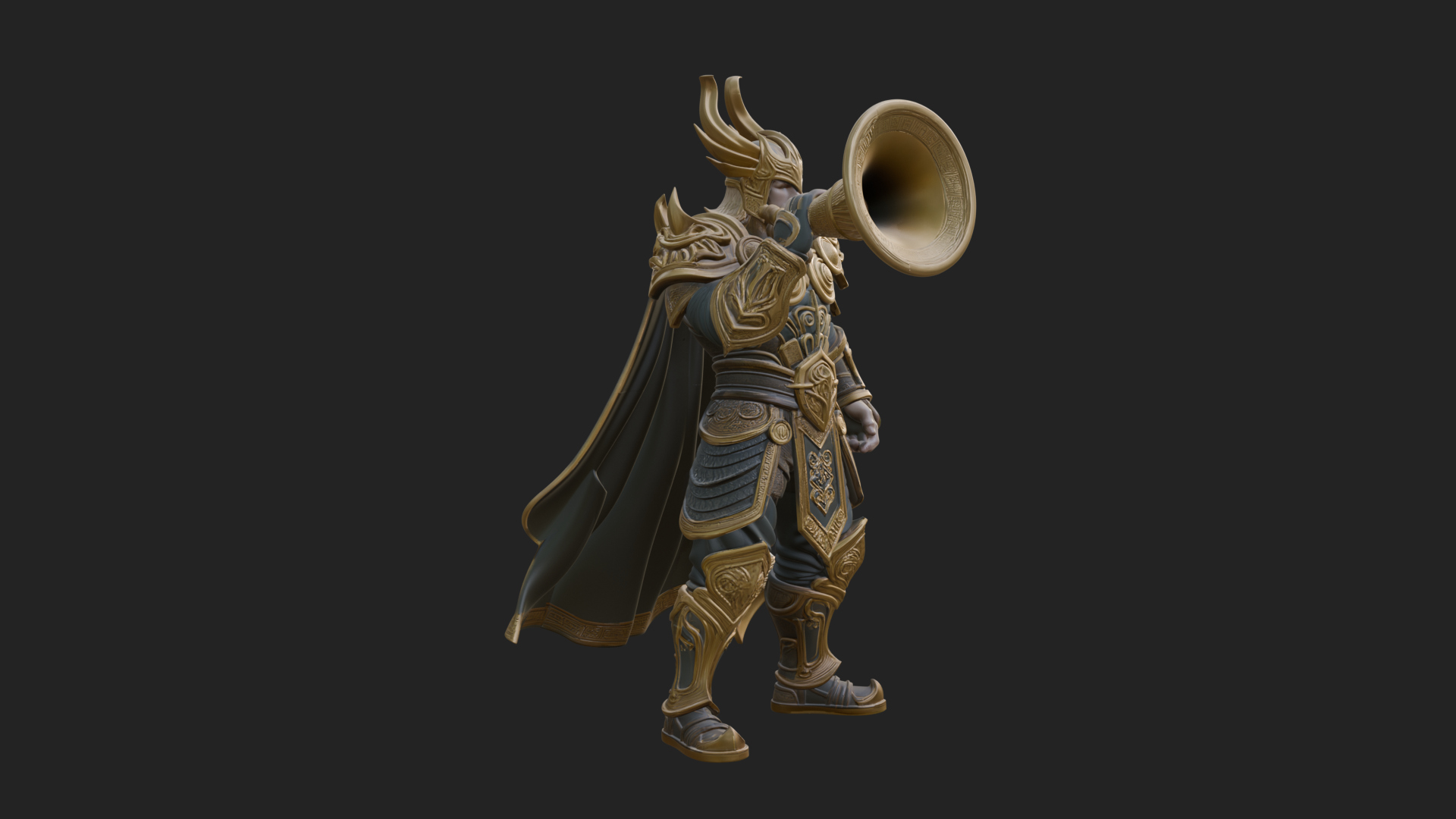 Armored Herald with Horn Statue Design 4 3D Print Model 3D Model