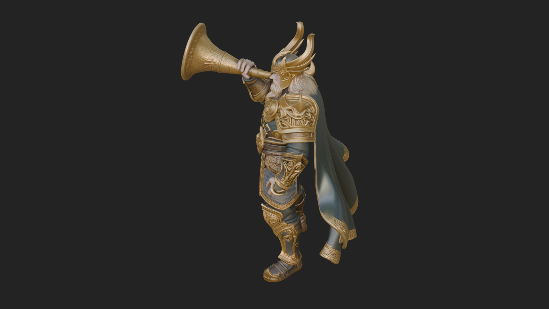 Armored Herald with Horn Statue Design 4 3D Print Model 3D Model