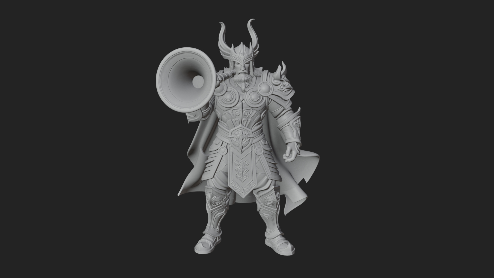 Armored Herald with Horn Statue Design 4 3D Print Model 3D Model