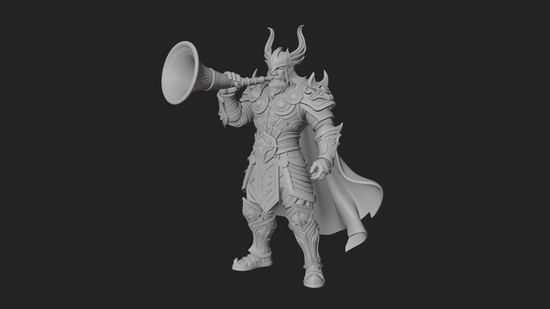 Armored Herald with Horn Statue Design 4 3D Print Model 3D Model