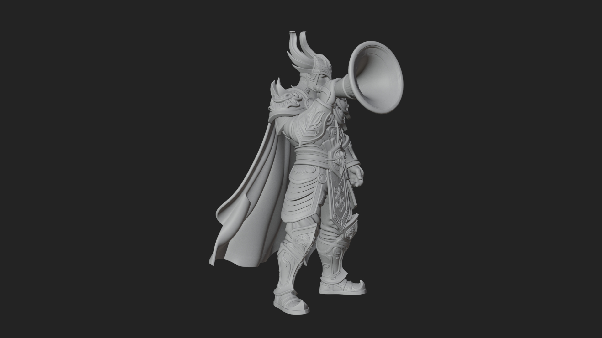 Armored Herald with Horn Statue Design 4 3D Print Model 3D Model