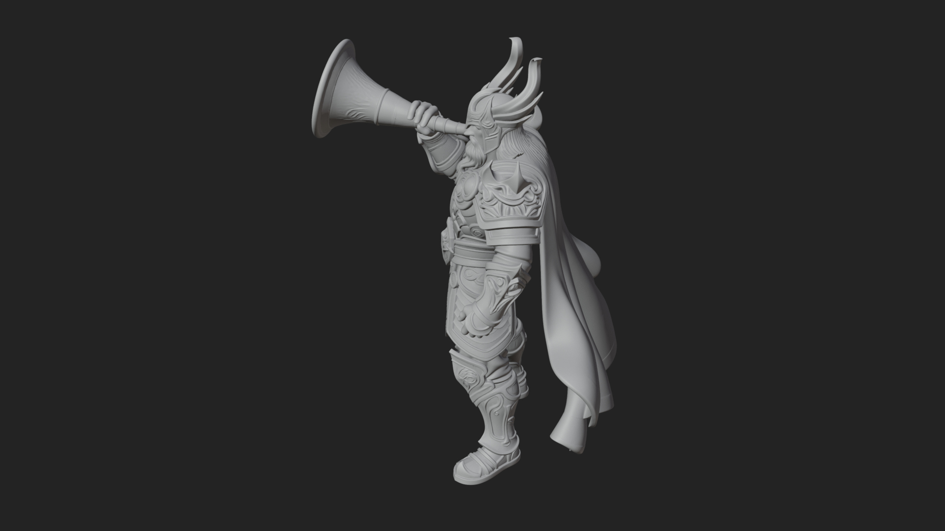 Armored Herald with Horn Statue Design 4 3D Print Model 3D Model