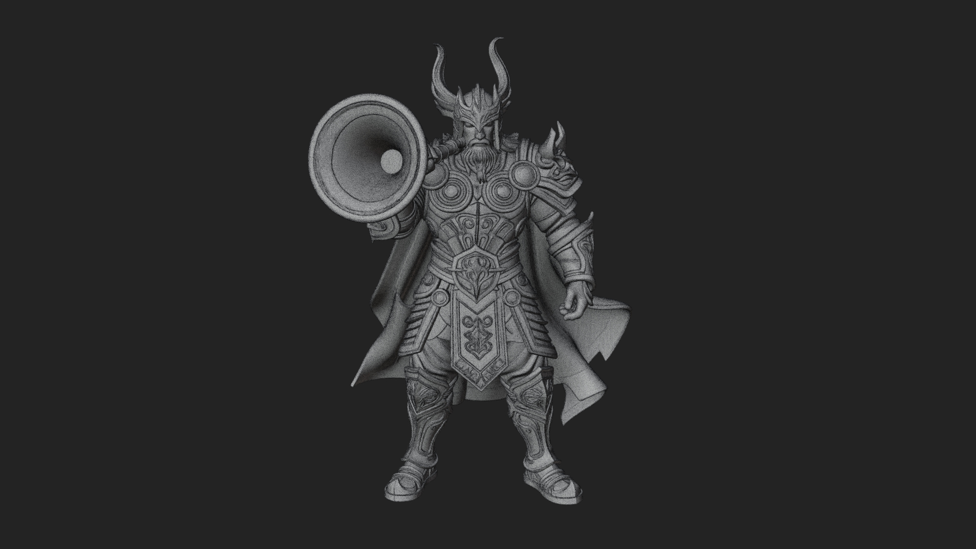 Armored Herald with Horn Statue Design 4 3D Print Model 3D Model