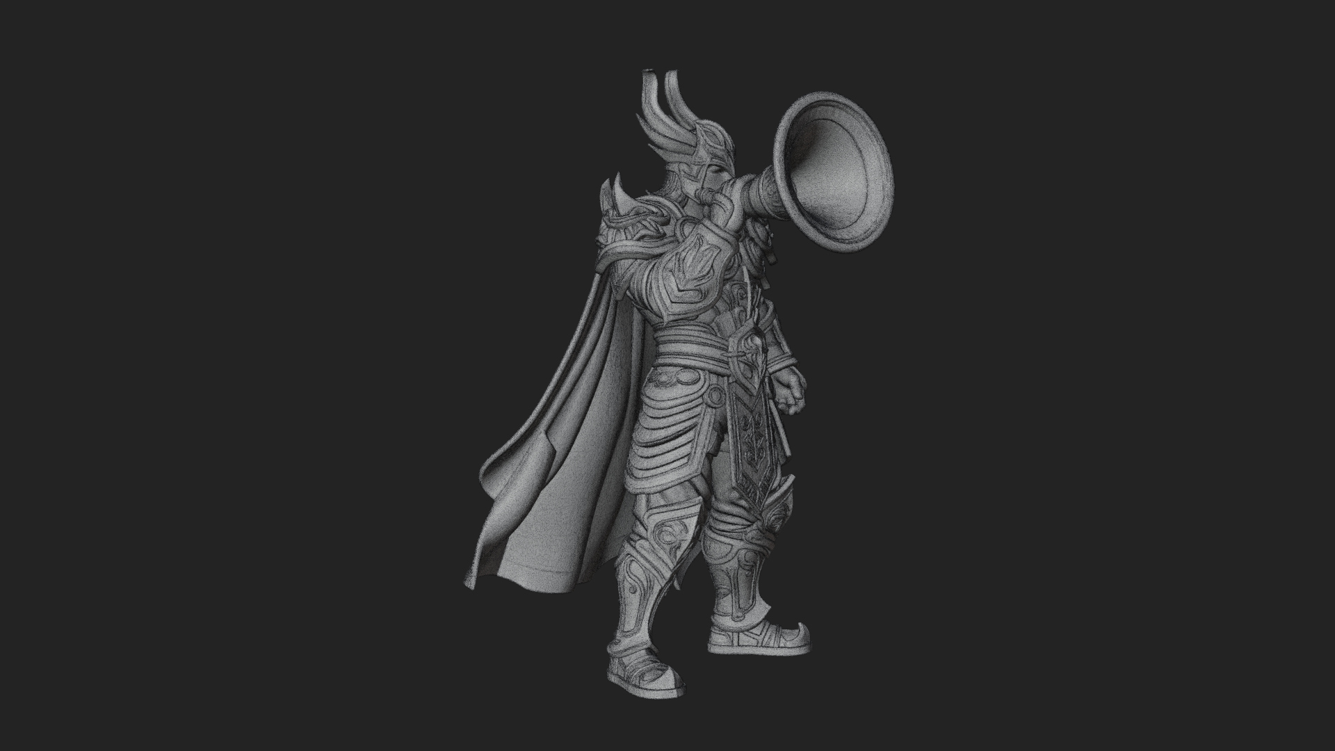 Armored Herald with Horn Statue Design 4 3D Print Model 3D Model