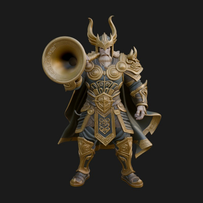 Armored Herald with Horn Statue Design 4 3D Print Model