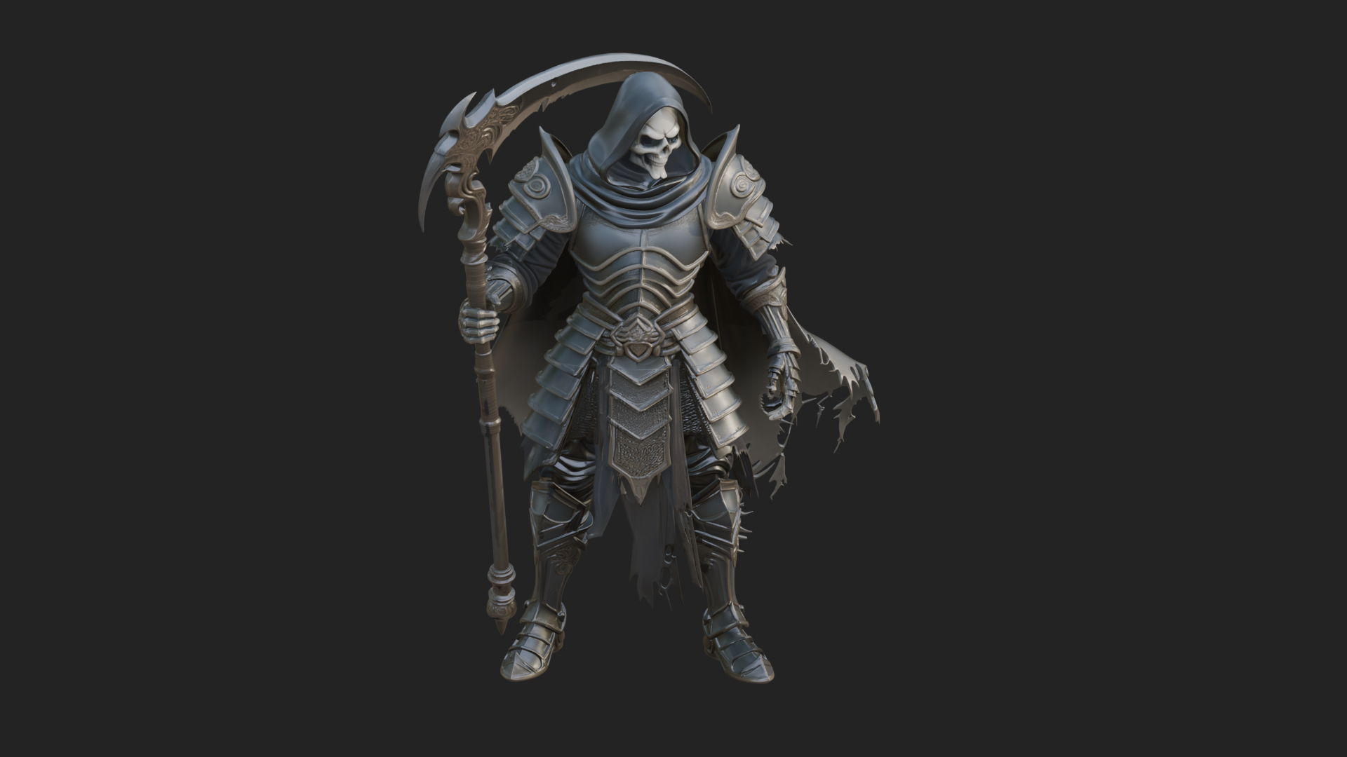Armored Hooded Reaper Statue Design 1 3D Print Model 3D Model
