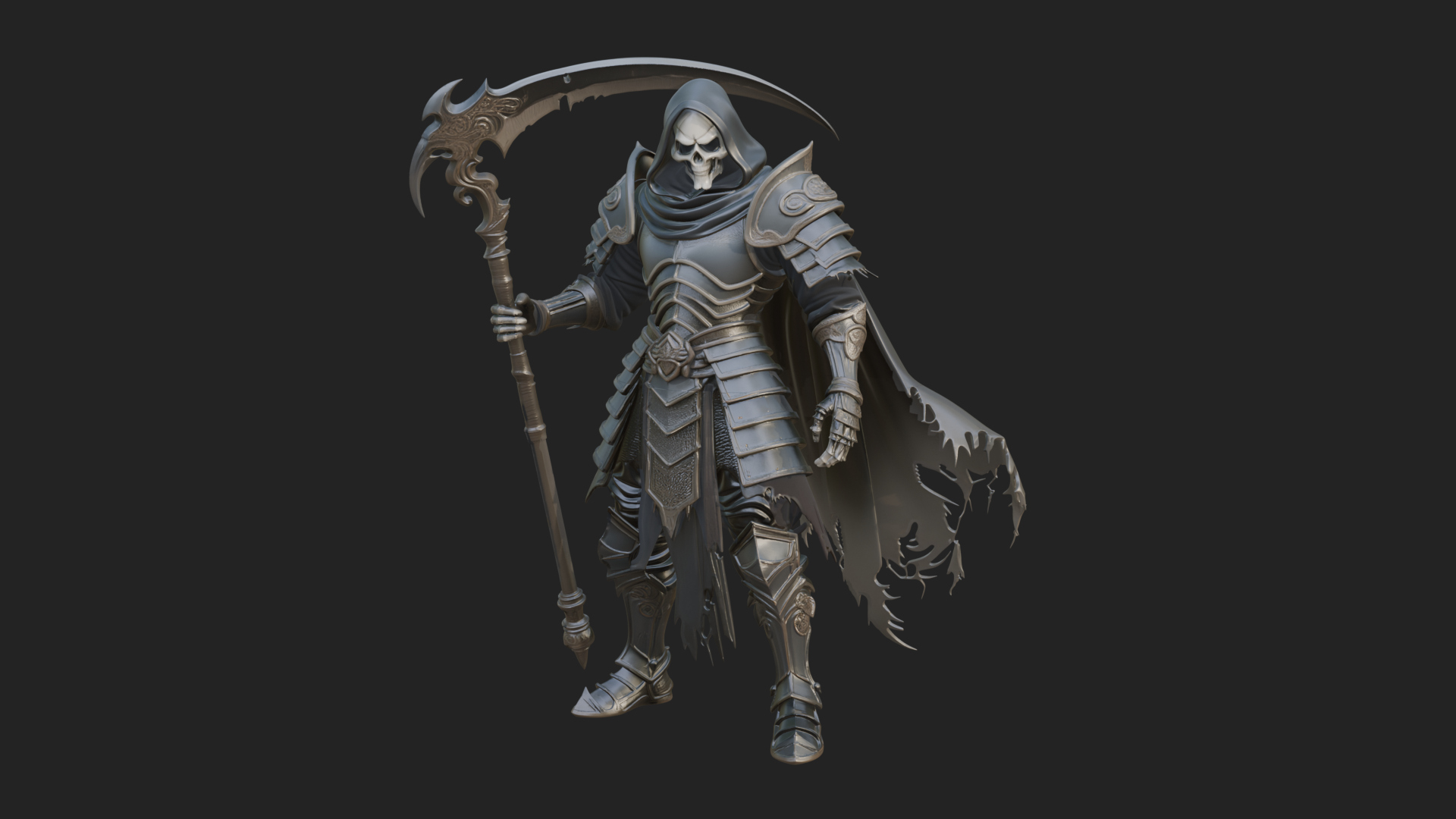 Armored Hooded Reaper Statue Design 1 3D Print Model 3D Model