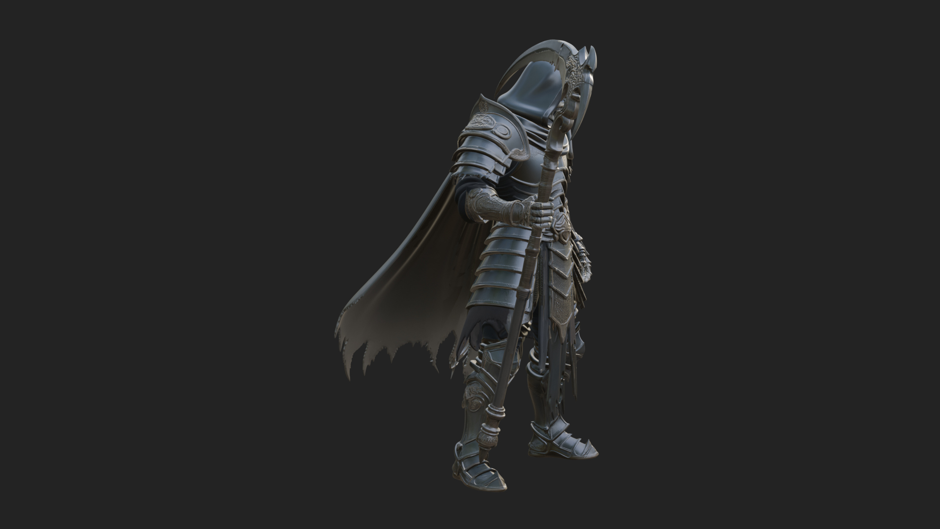 Armored Hooded Reaper Statue Design 1 3D Print Model 3D Model