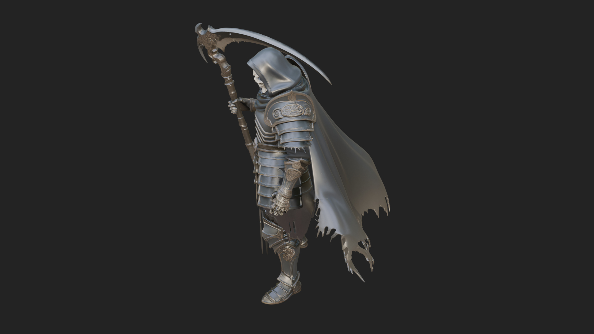 Armored Hooded Reaper Statue Design 1 3D Print Model 3D Model