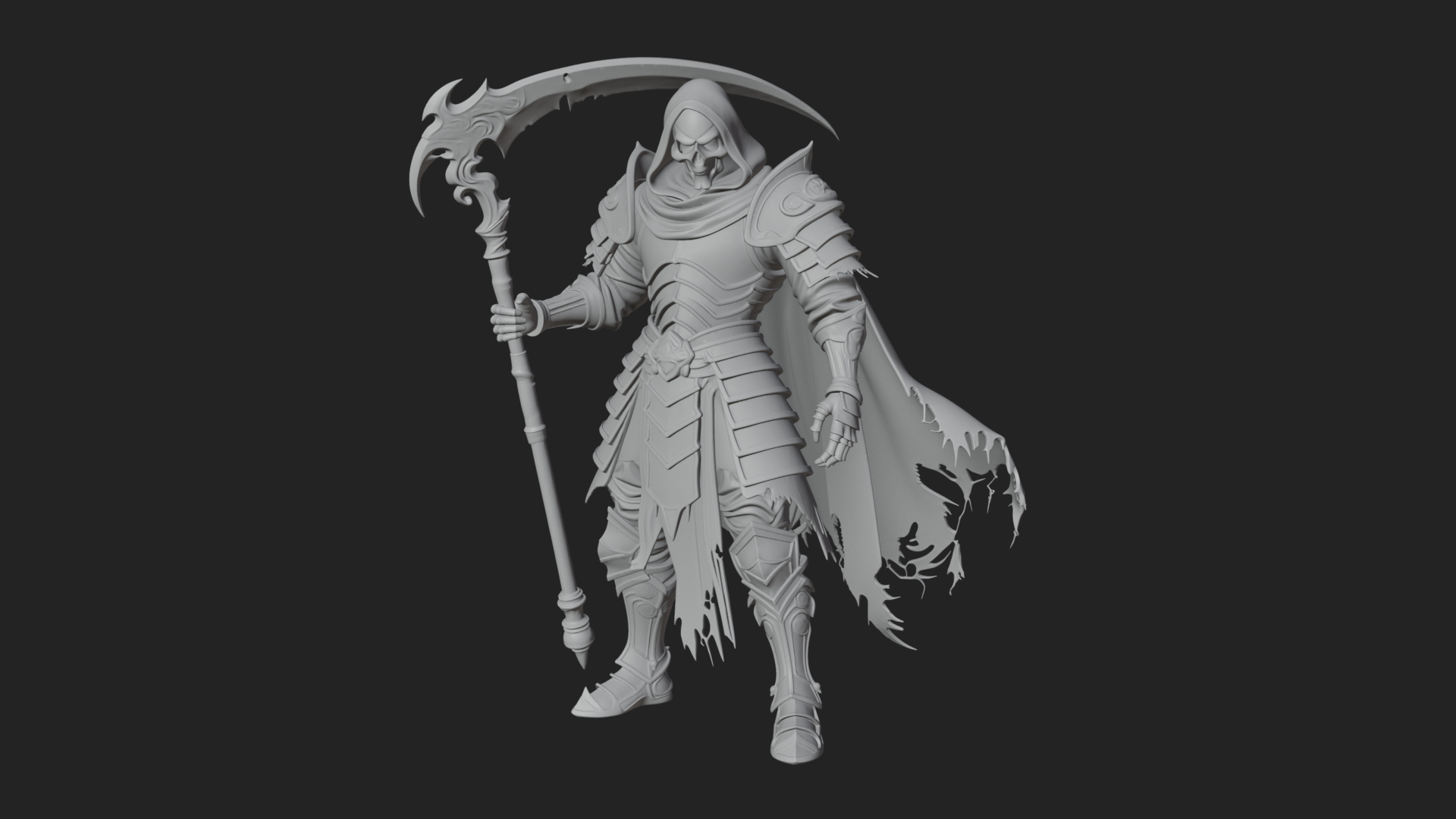 Armored Hooded Reaper Statue Design 1 3D Print Model 3D Model
