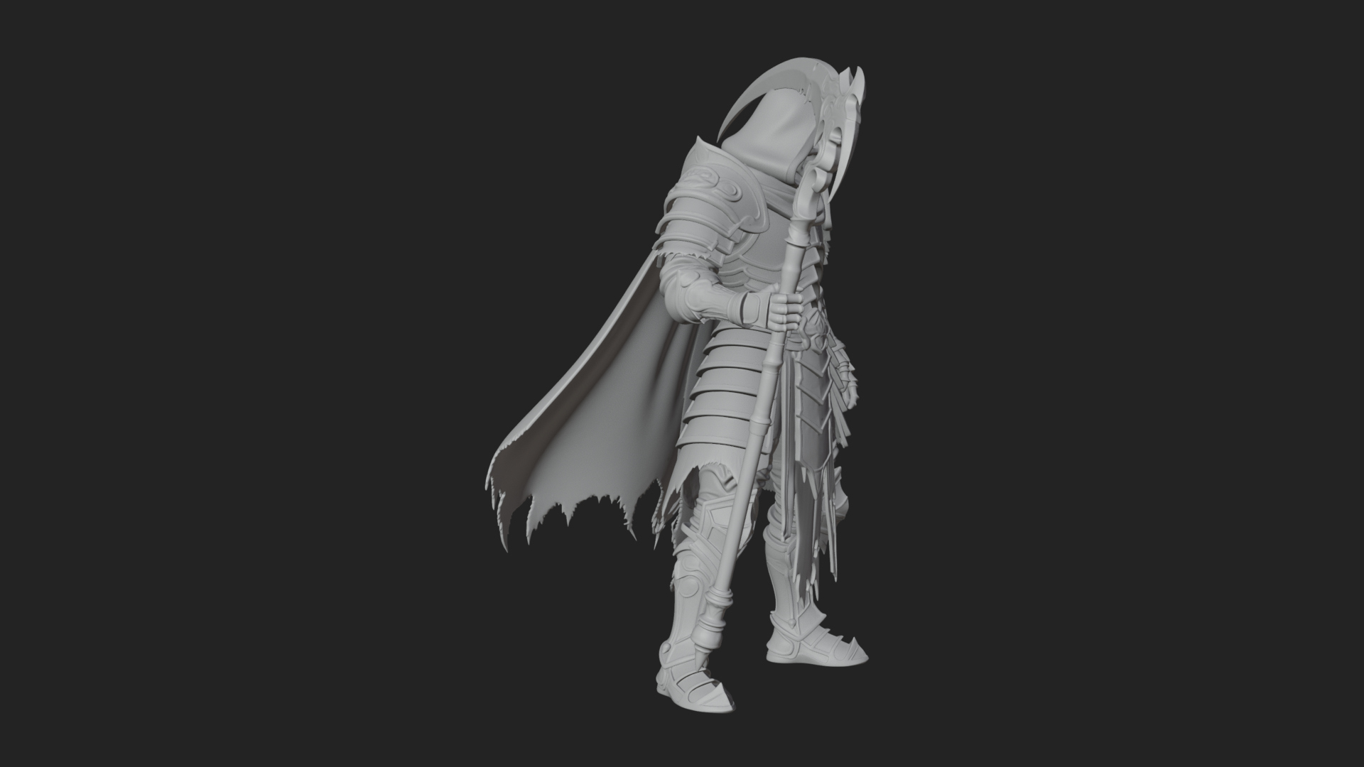 Armored Hooded Reaper Statue Design 1 3D Print Model 3D Model