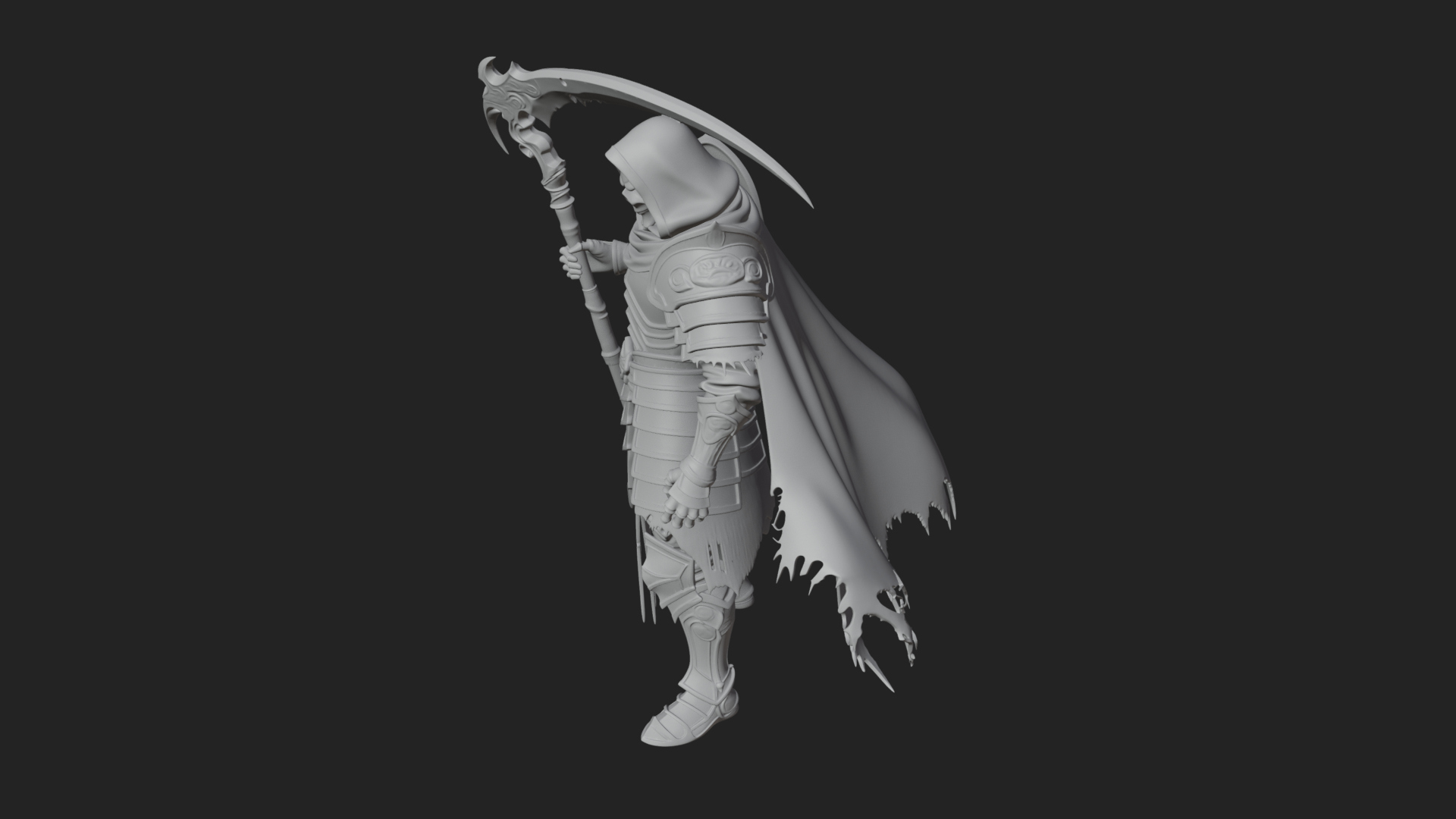 Armored Hooded Reaper Statue Design 1 3D Print Model 3D Model