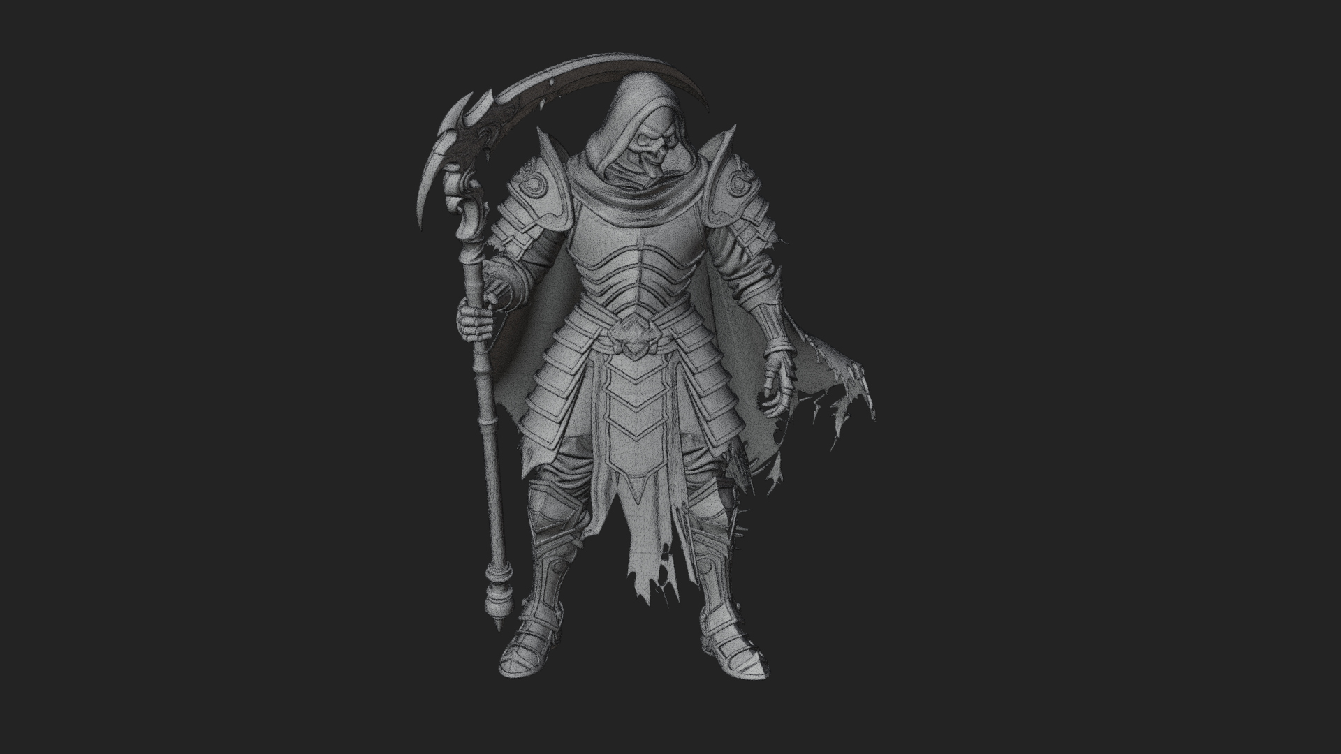 Armored Hooded Reaper Statue Design 1 3D Print Model 3D Model