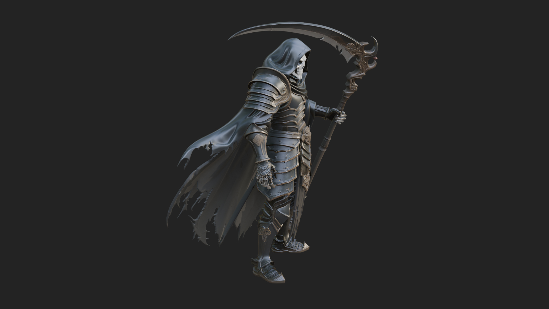Armored Hooded Reaper Statue Design 2 3D Print Model 3D Model