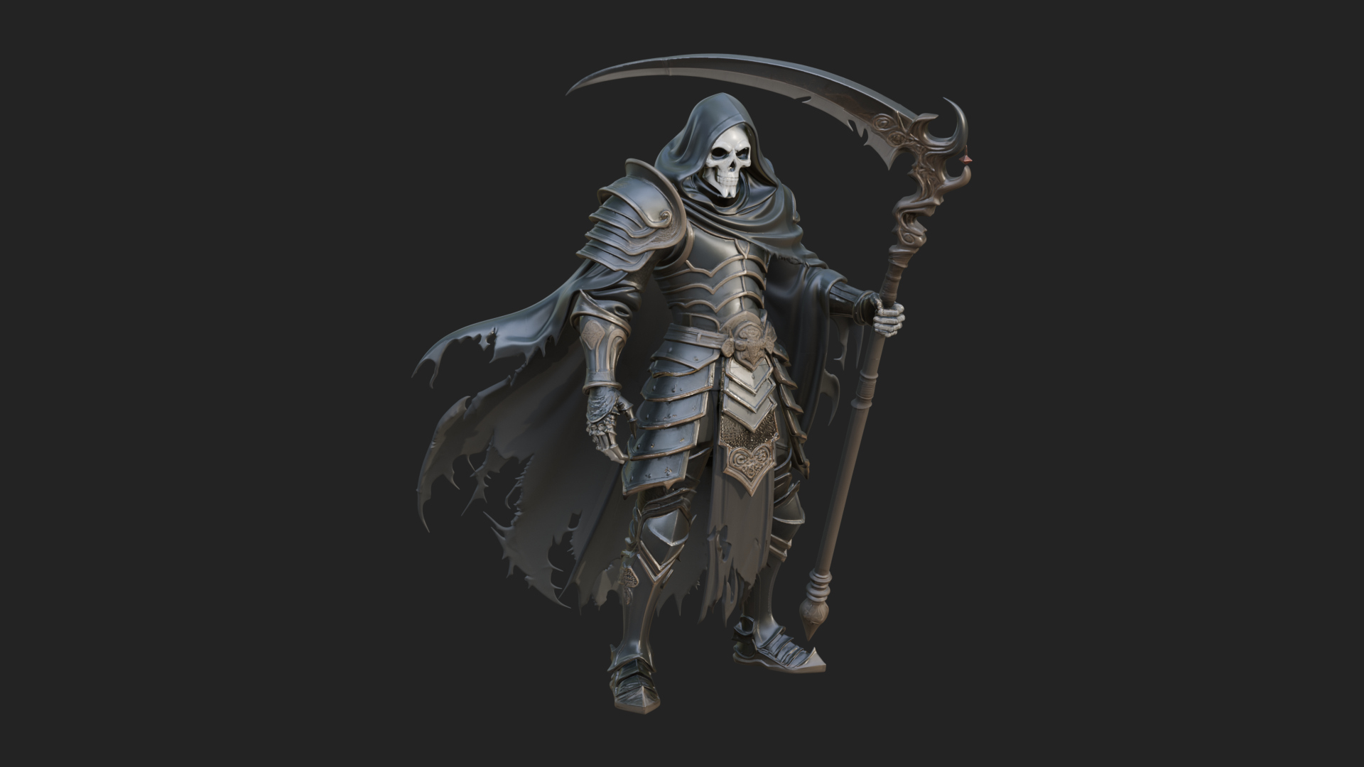 Armored Hooded Reaper Statue Design 2 3D Print Model 3D Model