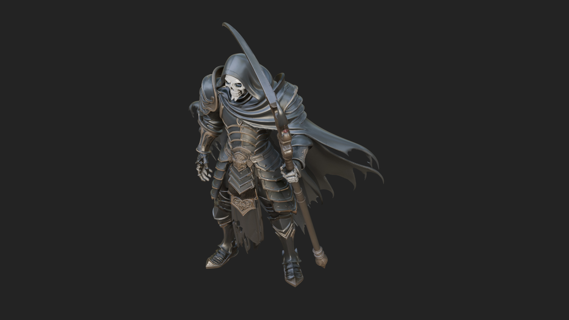 Armored Hooded Reaper Statue Design 2 3D Print Model 3D Model