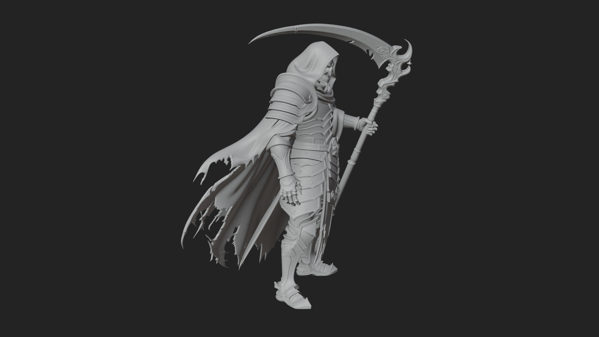 Armored Hooded Reaper Statue Design 2 3D Print Model 3D Model