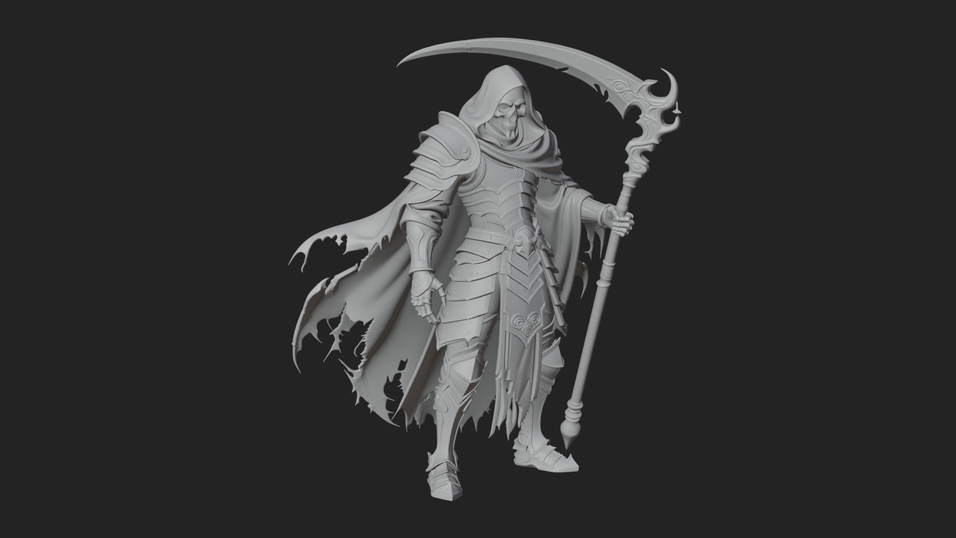 Armored Hooded Reaper Statue Design 2 3D Print Model 3D Model
