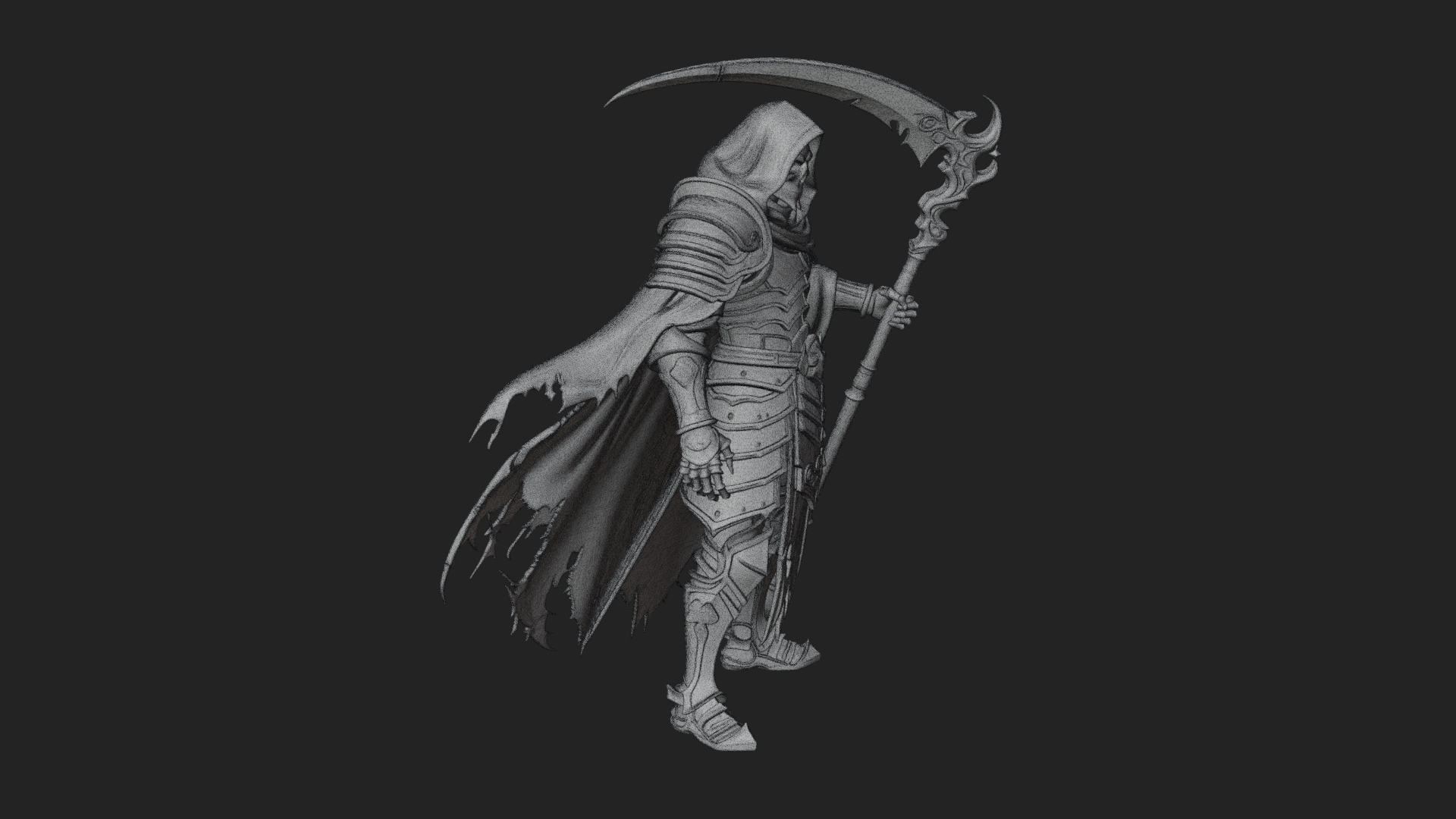 Armored Hooded Reaper Statue Design 2 3D Print Model 3D Model
