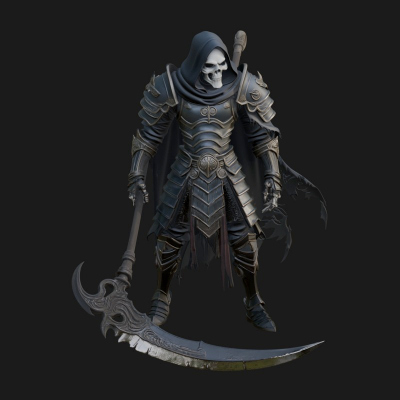 Armored Hooded Reaper Statue Design 3 3D Print Model