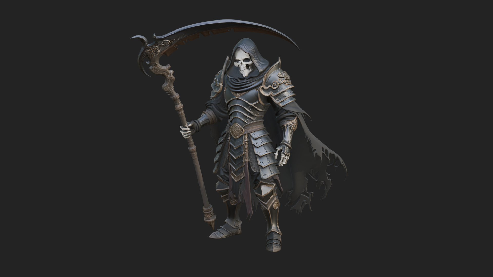 Armored Hooded Reaper Statue Design 4 3D Print Model 3D Model