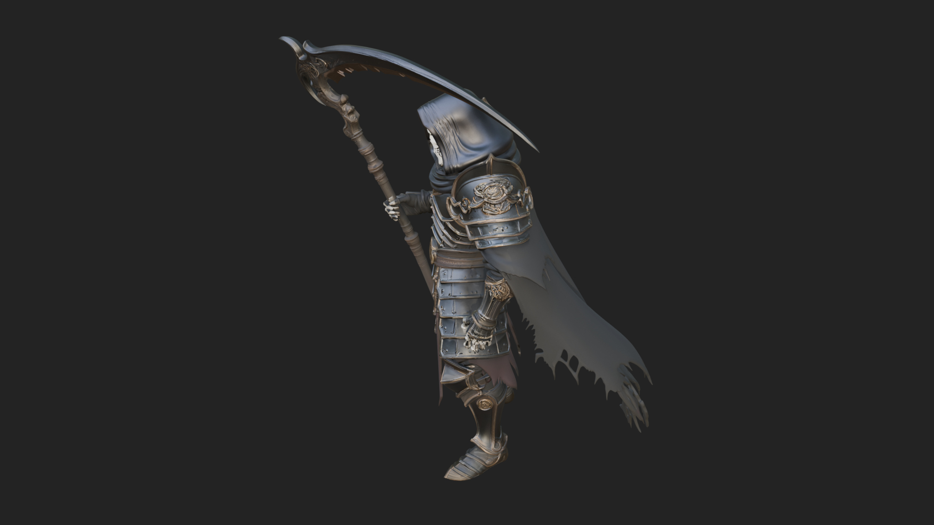 Armored Hooded Reaper Statue Design 4 3D Print Model 3D Model