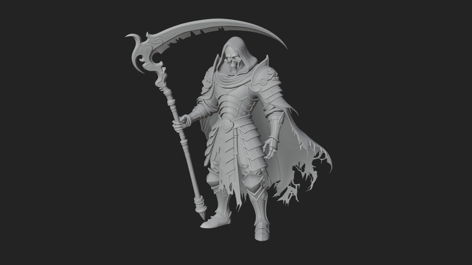 Armored Hooded Reaper Statue Design 4 3D Print Model 3D Model