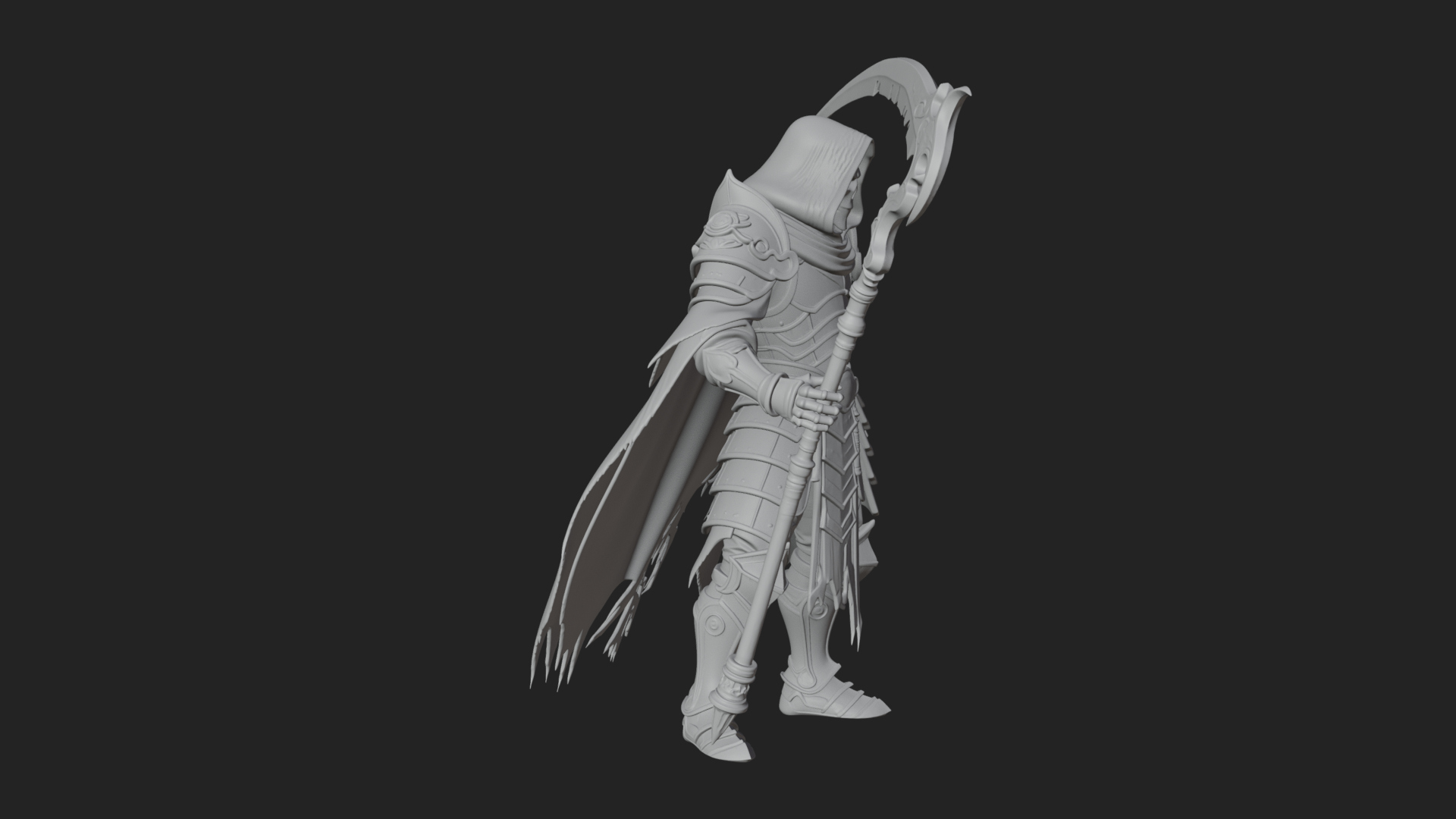 Armored Hooded Reaper Statue Design 4 3D Print Model 3D Model