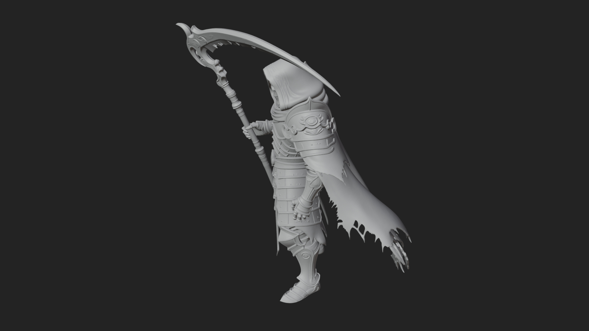 Armored Hooded Reaper Statue Design 4 3D Print Model 3D Model