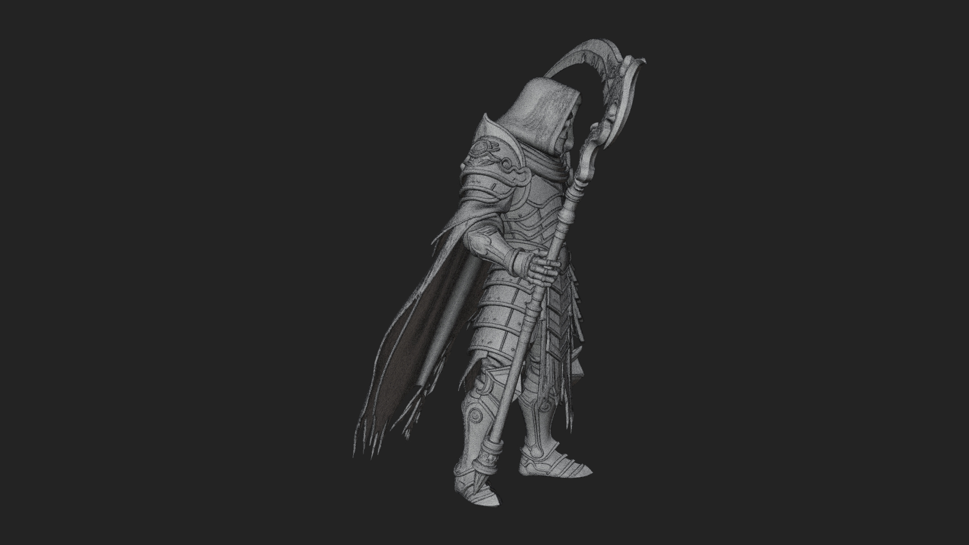 Armored Hooded Reaper Statue Design 4 3D Print Model 3D Model