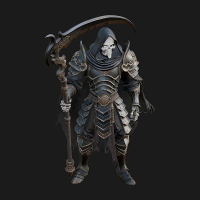 Armored Hooded Reaper Statue Design 4 3D Print Model