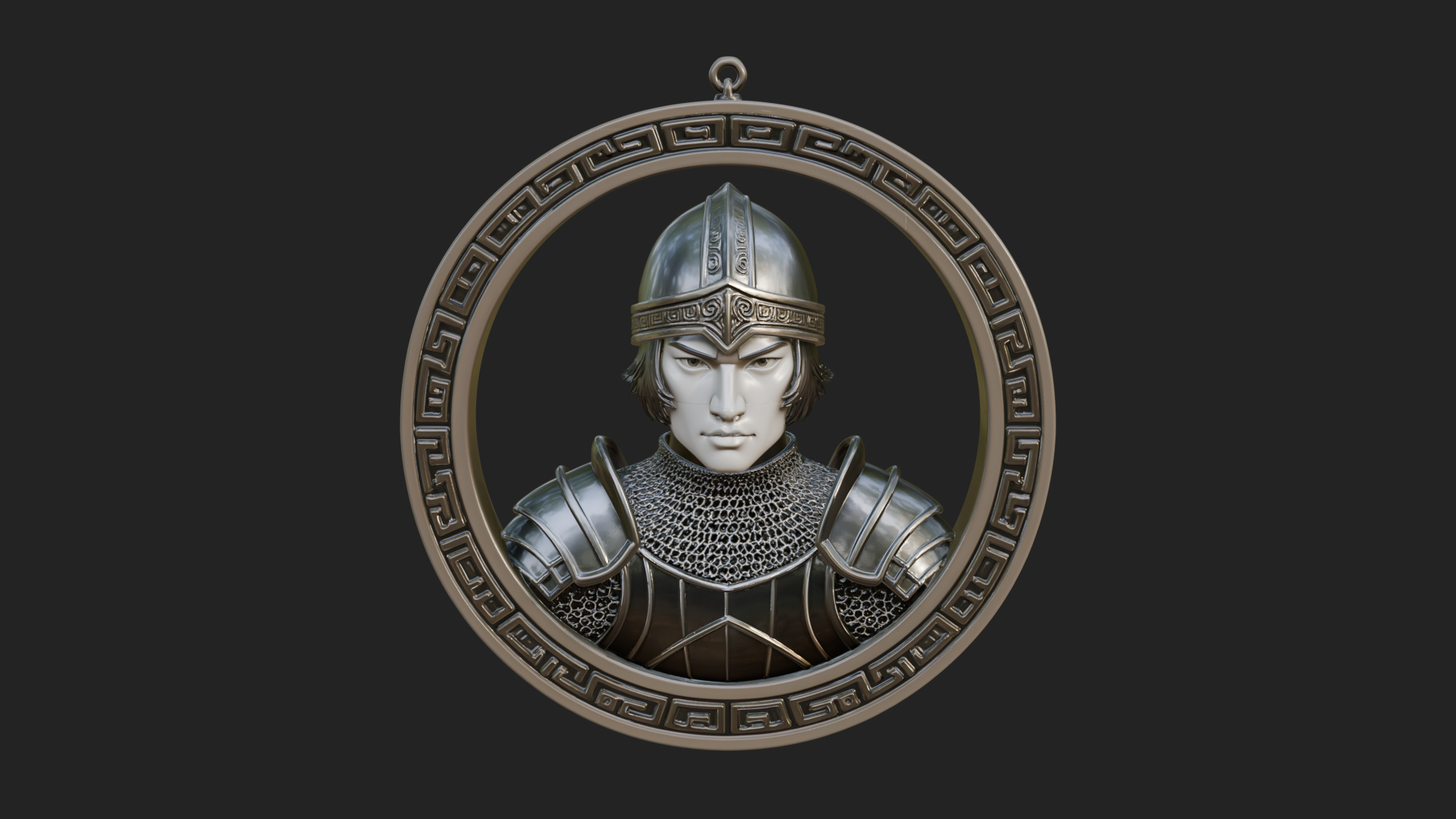 Armored Maiden Oval Plaque Design 1 3D Print Model 3D Model